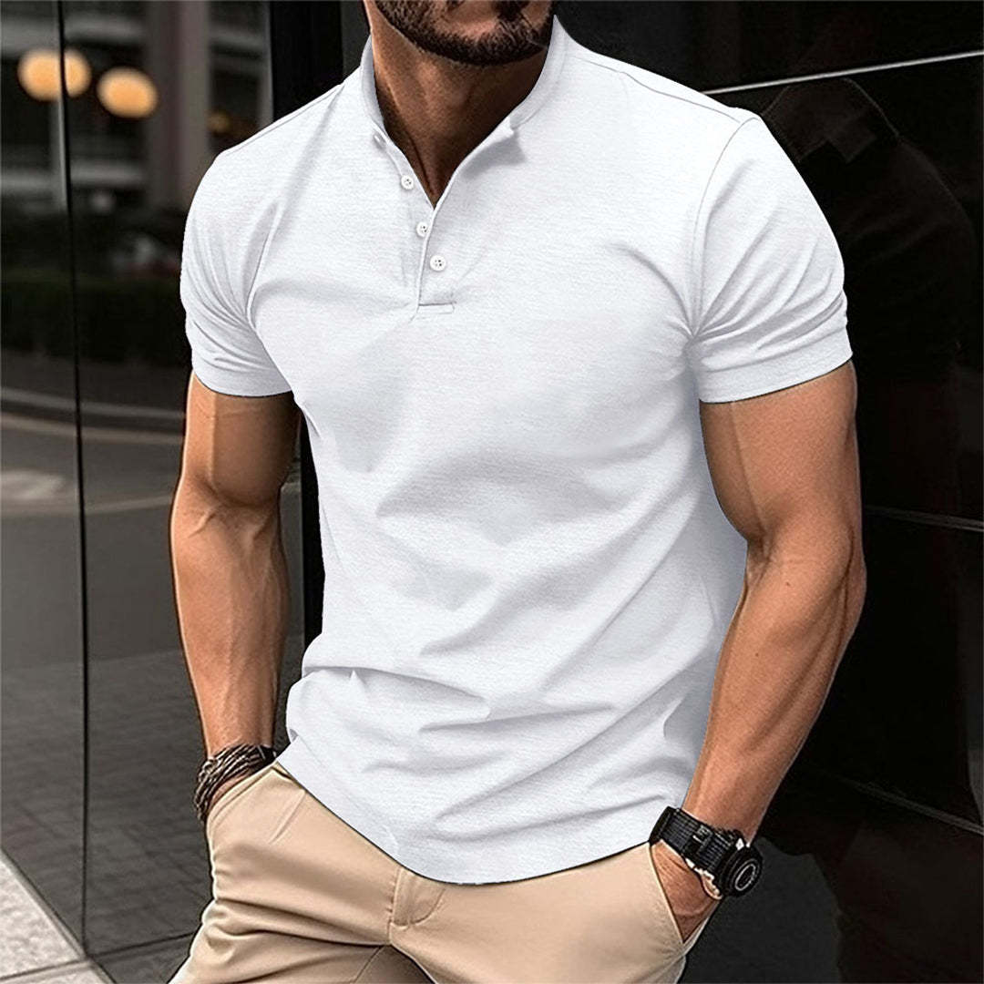 Stylish men's short-sleeve polo shirt with button collar. Ideal for smart-casual, business, or everyday style.