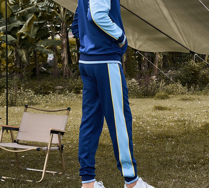 Modern men's activewear jogger set, sleek slim fit for urban style.
