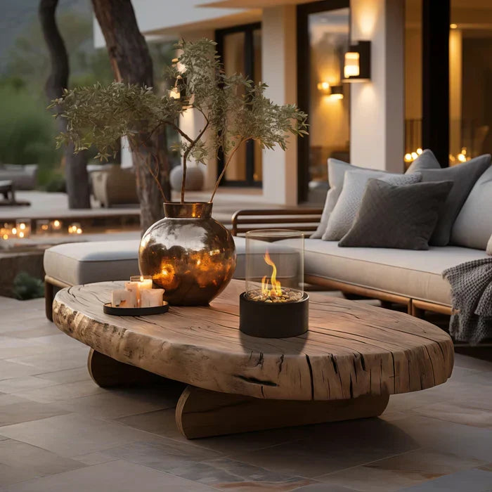 Stylish tabletop fire pit lantern, enhancing garden light and patio decor with its warm glow.