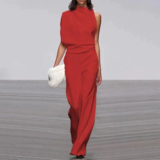 Comfortable women's flowy jumpsuit, a versatile summer outfit for casual wear, elegant evenings, or vacation.