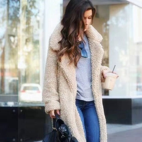 Women's trendy Isla long teddy coat, perfect for warm winter fashion & cozy outerwear.