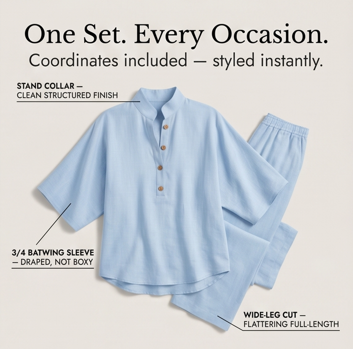 Relaxed fit women's two-piece set, ideal for warm weather, with stylish wide-leg pants.