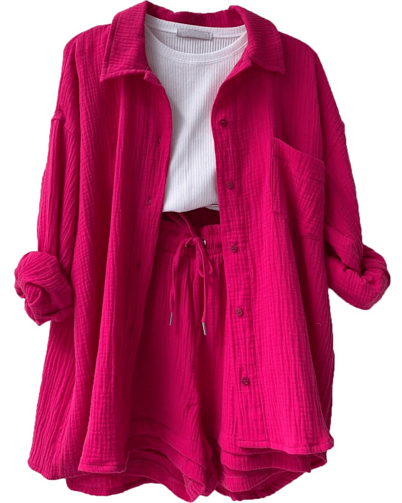 Comfortable women's two-piece summer outfit. Stylish shirt and trousers set from the new summer collection.