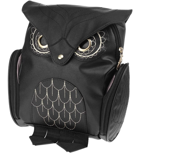Stylish women's PU leather backpack with cute owl print & multi-pocket organization. Great for daily use.