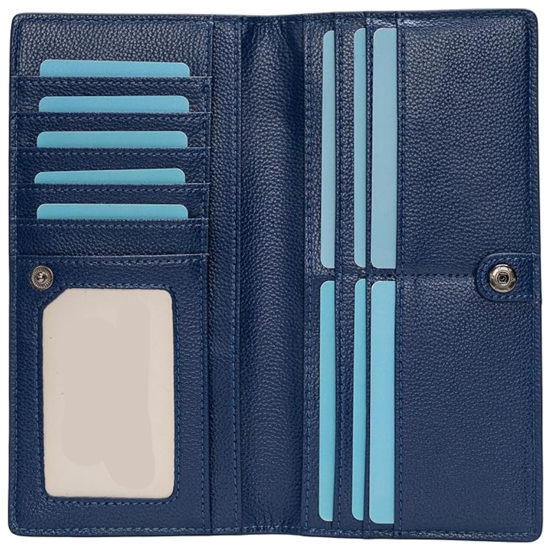 Close-up of ultra-thin RFID blocking leather card wallet, minimalist design for everyday carry.