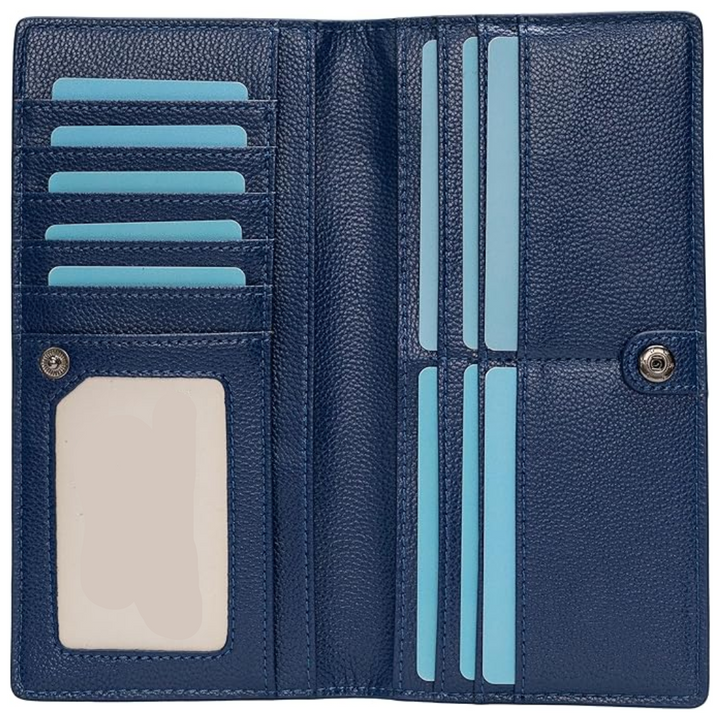 Close-up of ultra-thin RFID blocking leather card wallet, minimalist design for everyday carry.