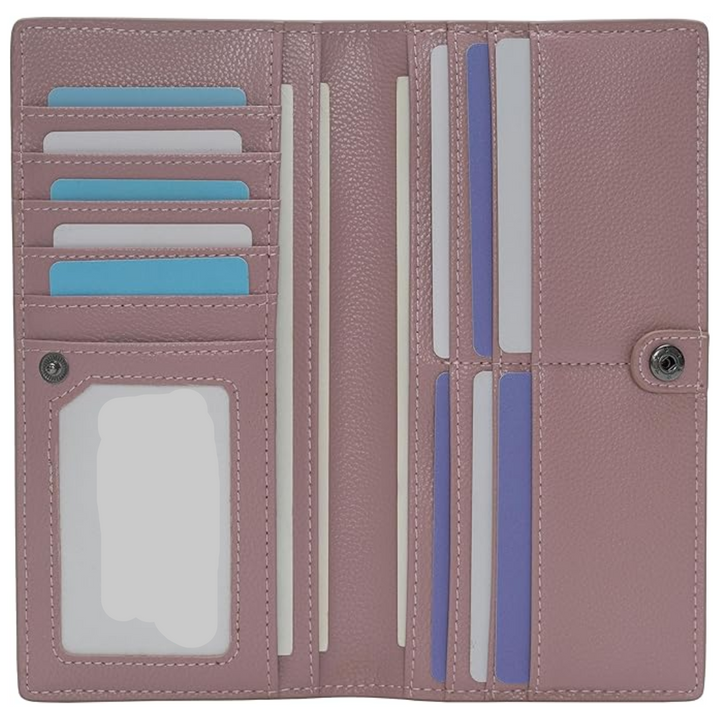 Minimalist design ultra-slim leather wallet, unisex with RFID security for cards.