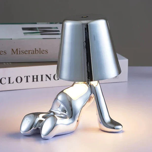 Unique LED table lamp, dimmable, rechargeable, providing warm atmospheric lighting.