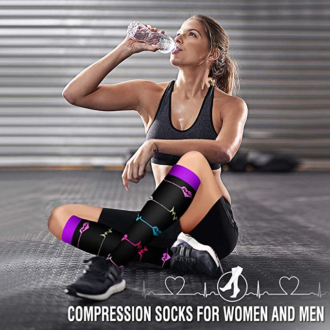 Versatile 5-pack unisex compression socks for leg support, muscle recovery, travel, and anti-swelling benefits.