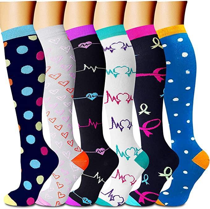 5 pairs of unisex compression socks for energized legs, ideal for daily wear, travel & muscle recovery.