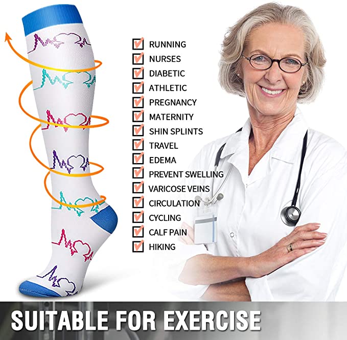 Comfortable unisex compression socks (5-pack) for travel & everyday wear, offering excellent leg support.