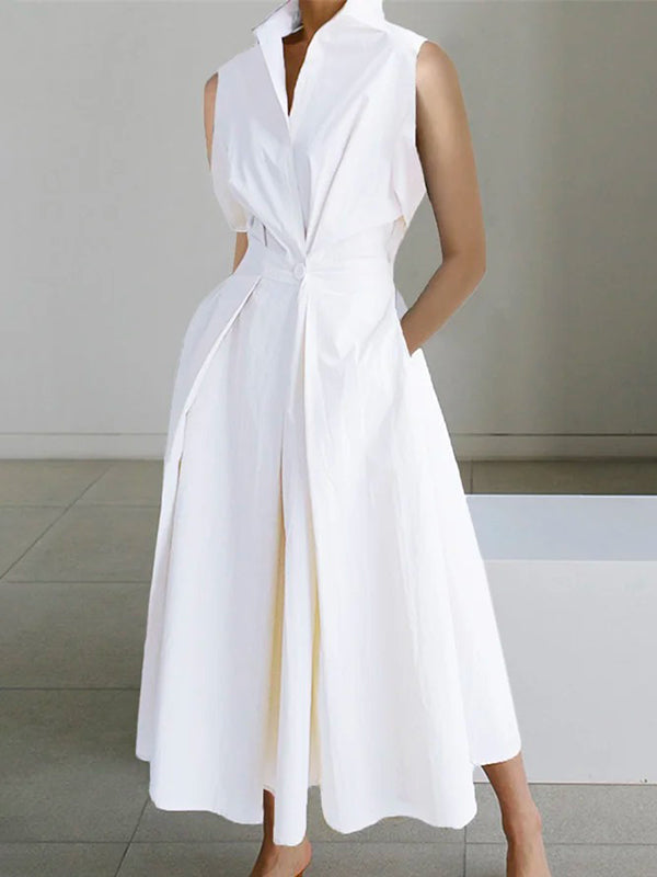 Versatile urban white shirt collar dress, ideal for women seeking a classic, comfortable casual summer look.