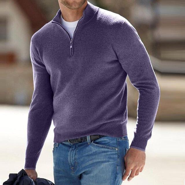 Man wearing a comfortable long-sleeve V-Neck Pullover Sweater. Stylish men's knit top for casual and everyday fashion.