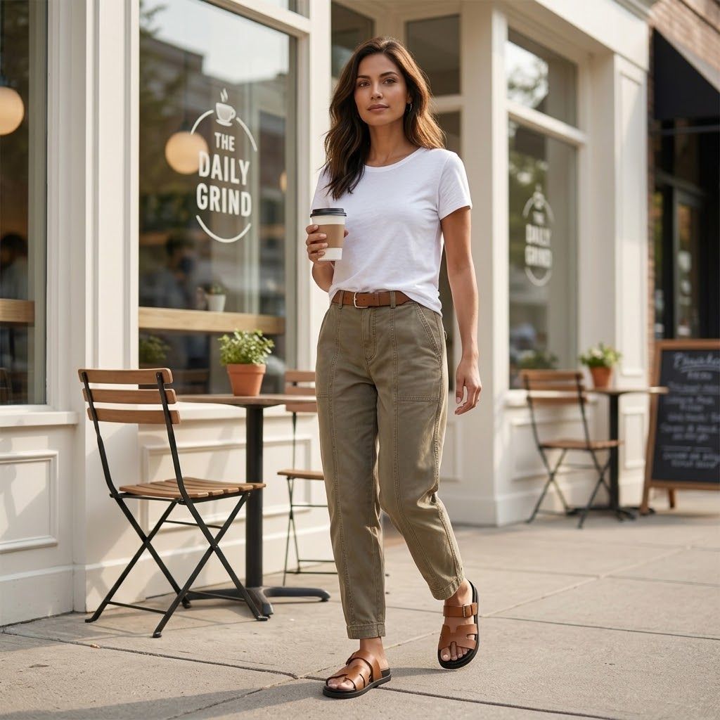 Stylish dark green women's utility pants with a high waist and tapered leg for effortless fashion.