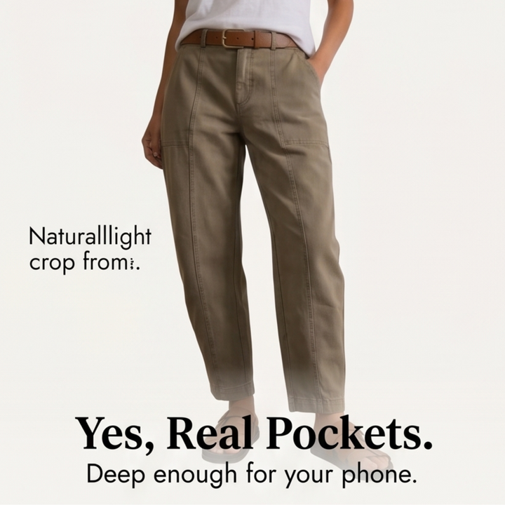 Women's high waist utility pants with a flattering tapered leg, available in versatile dark green.