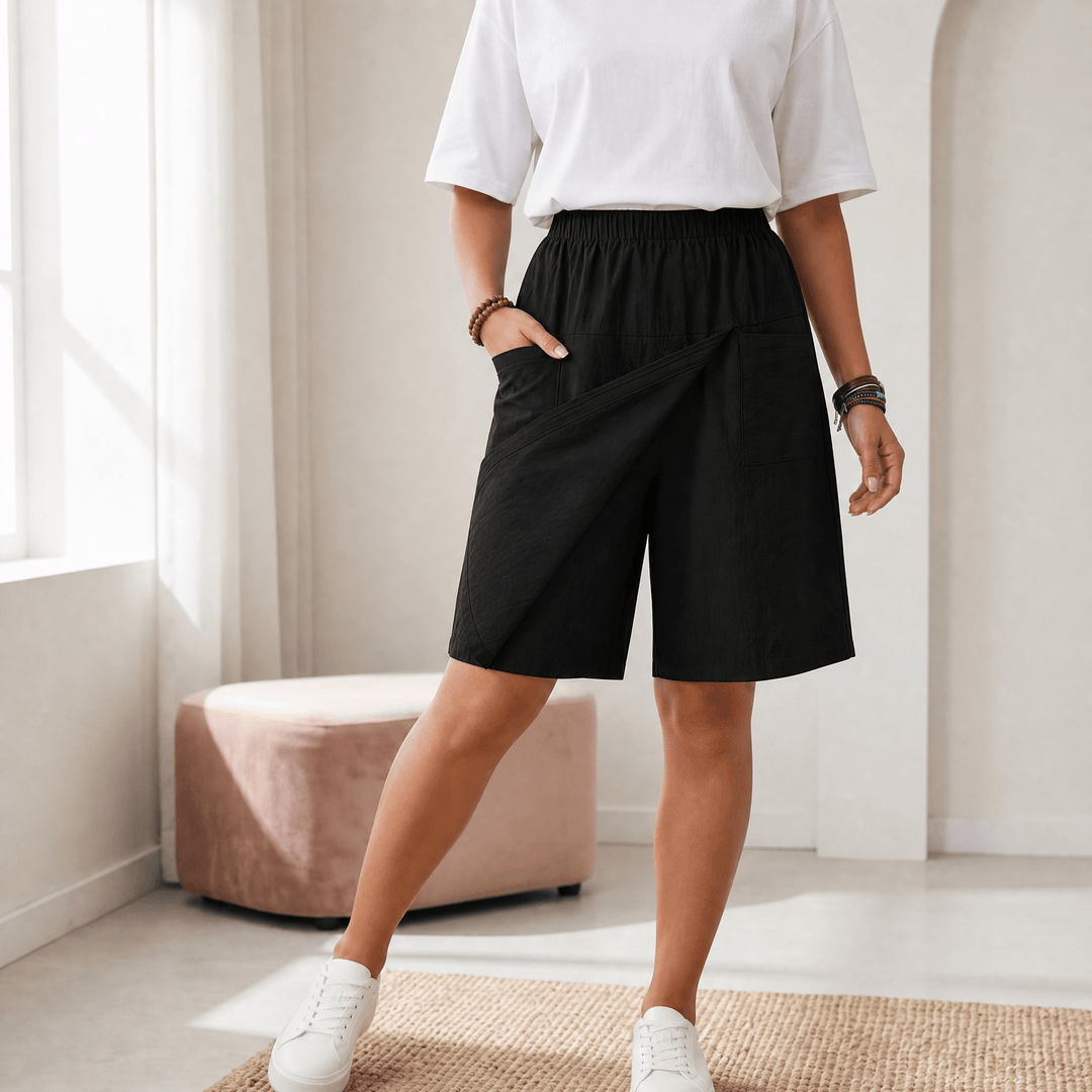 Casual Valtine women's skort, wide leg knee shorts. Skirt-look, elastic waist, summer versatility.