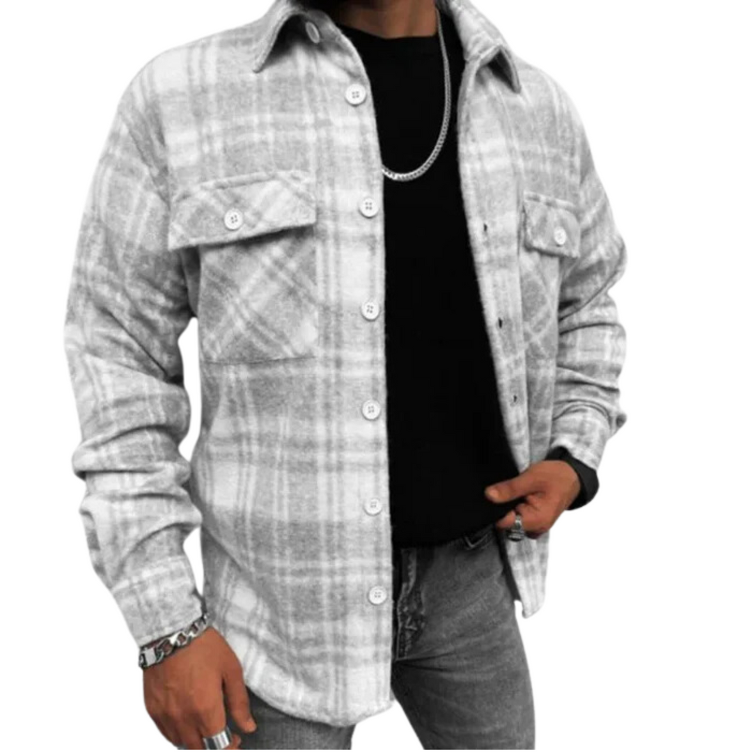 Men's versatile plaid button-down shacket jacket, a must-have casual outerwear for fall and winter.