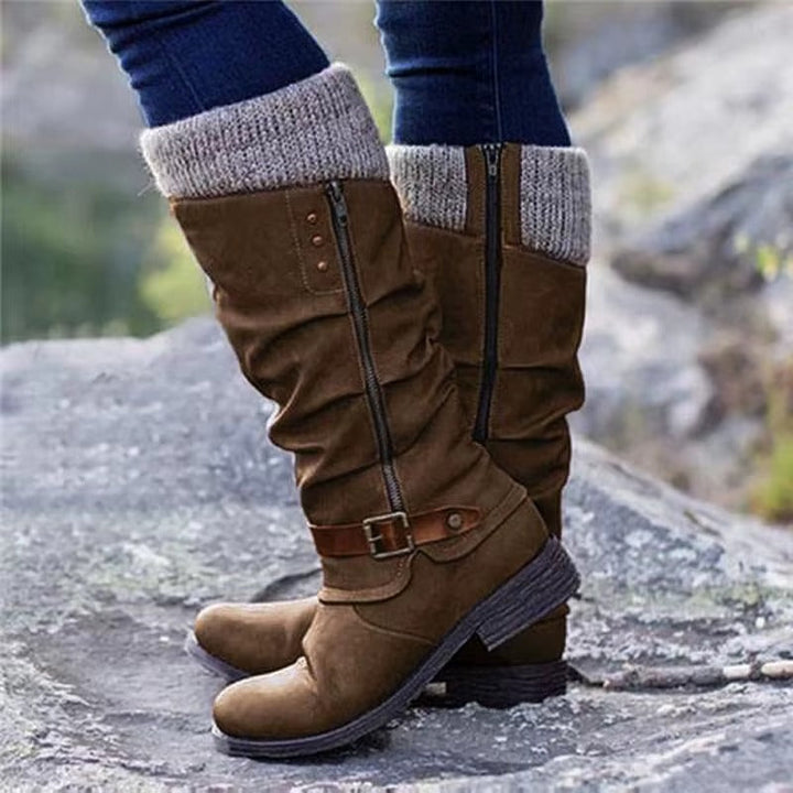 Everyday elegant knee-high boots for women with non-slip sole & side zipper; ideal casual fall/winter footwear.