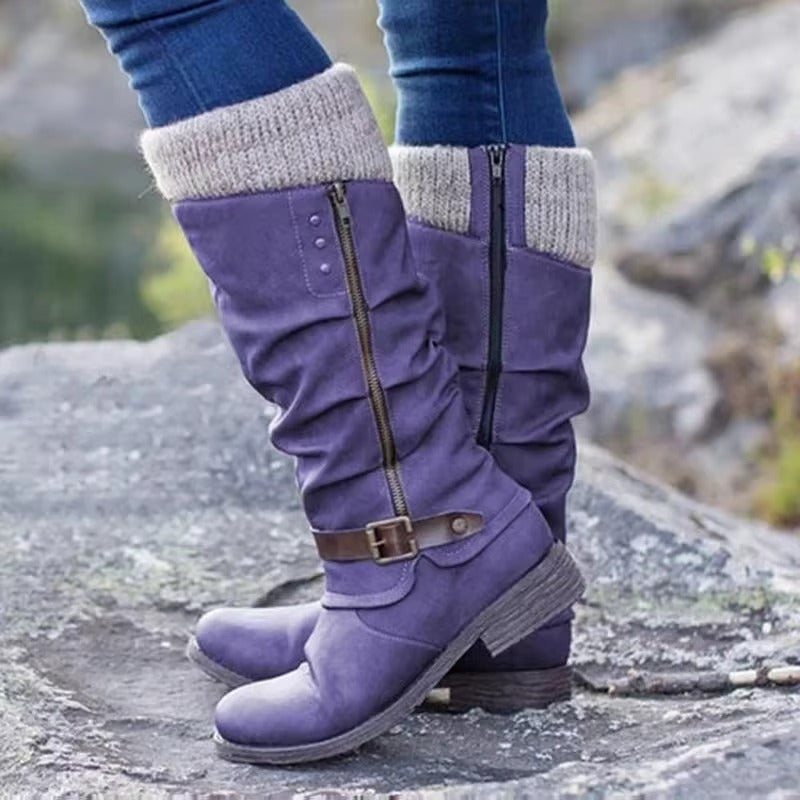 Fashionable women's knee-high boots, designed for comfort with non-slip outsoles & accessible side zipper.