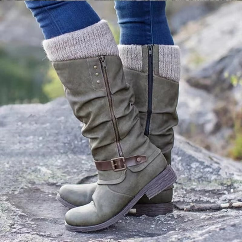 Versatile women's knee-high boots with side zipper, non-slip sole, blending elegance for fall/winter styles.