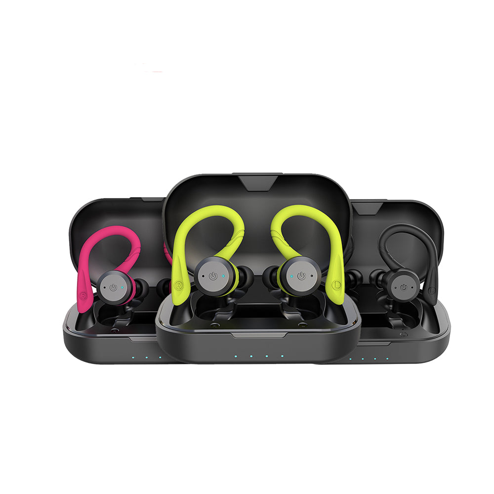 Ergonomic unisex wireless earbuds designed for a secure fit during gym workouts and active sports.
