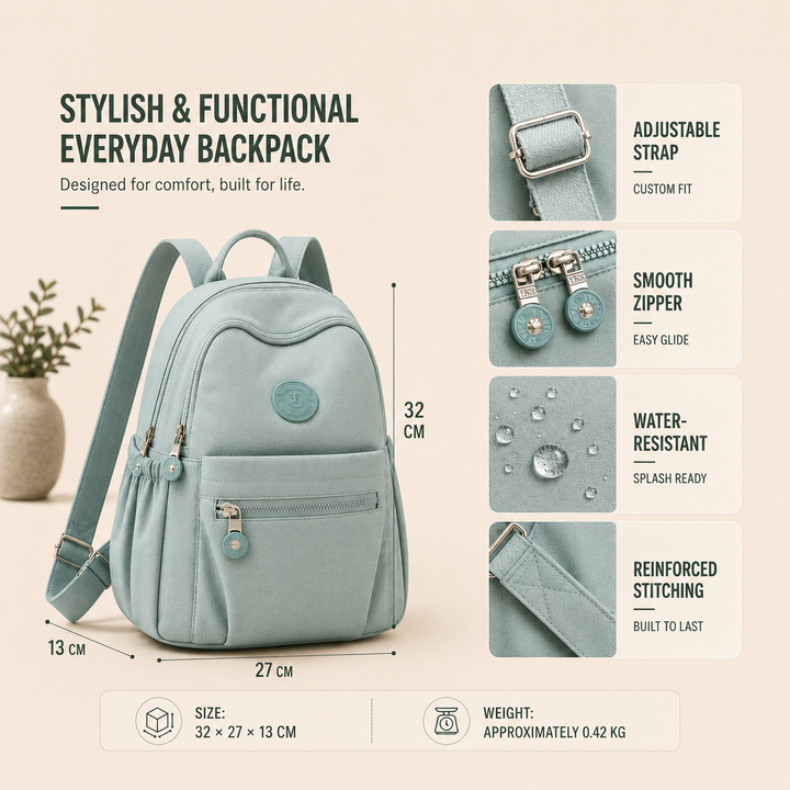 Versatile unisex nylon mini backpack, suitable as a casual daypack, travel bag, or school backpack.