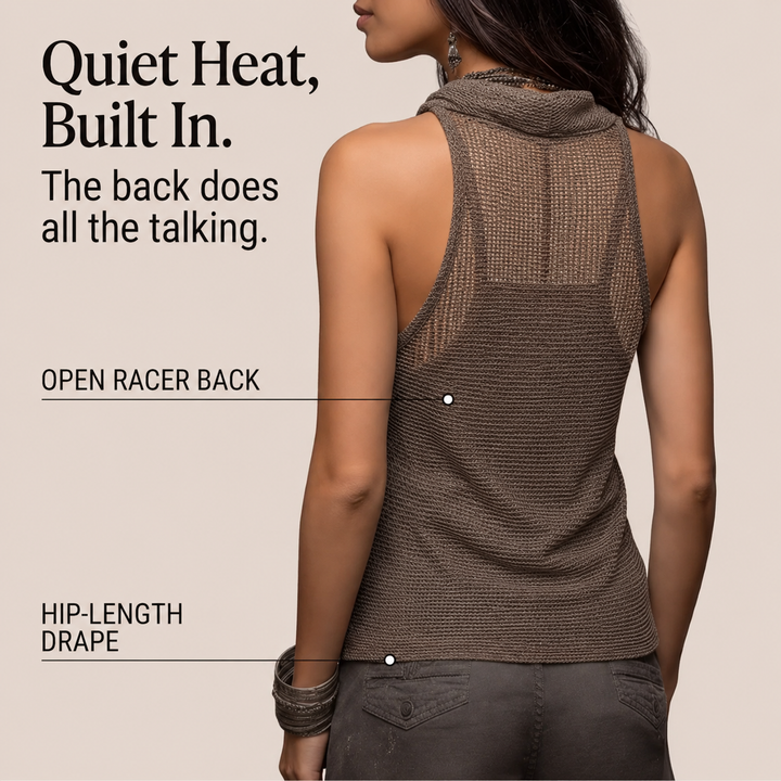 Chic women's halter top featuring a draped cowl neck. Sleeveless design for effortless style.