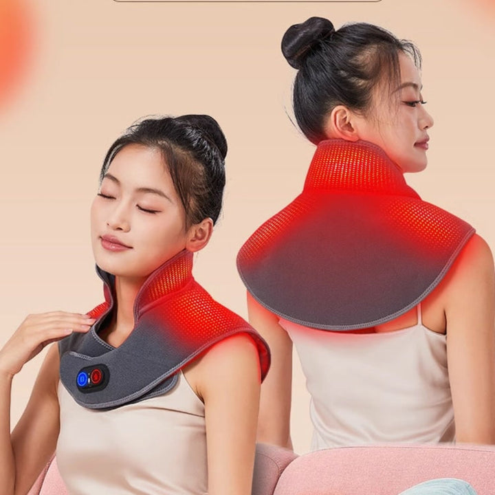 Vibration massage heating pad for neck and shoulder pain relief, designed for portable and effective therapy.