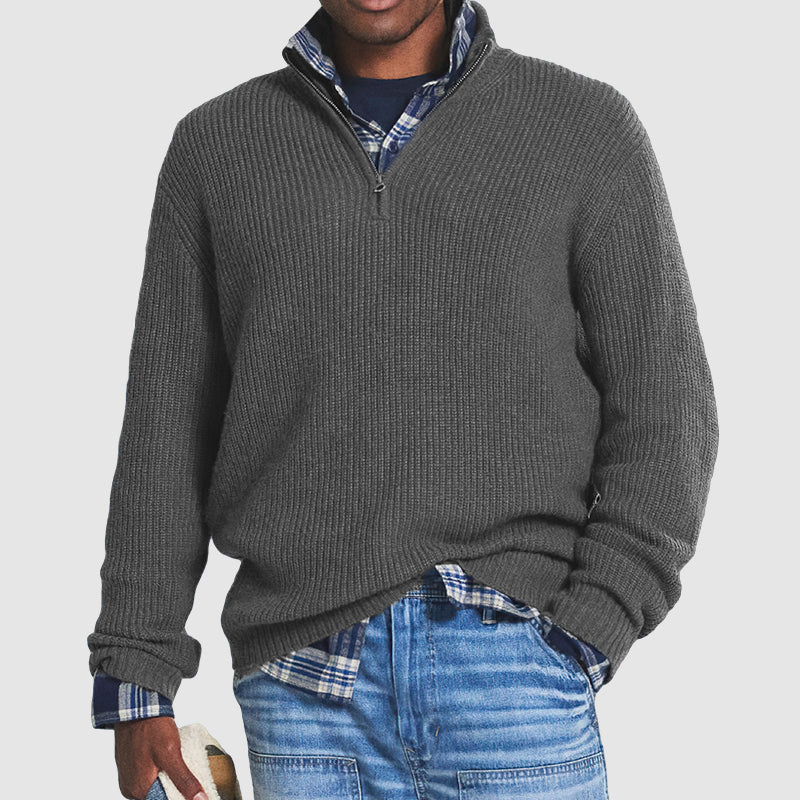 Men's comfortable long sleeve zip sweater, versatile for business casual & timeless men's fashion. High-quality knit.