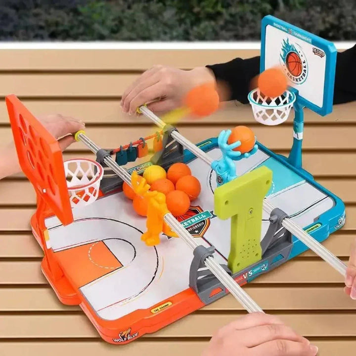 Kids playing mini basketball game, developing reaction speed and hand-eye coordination skills.