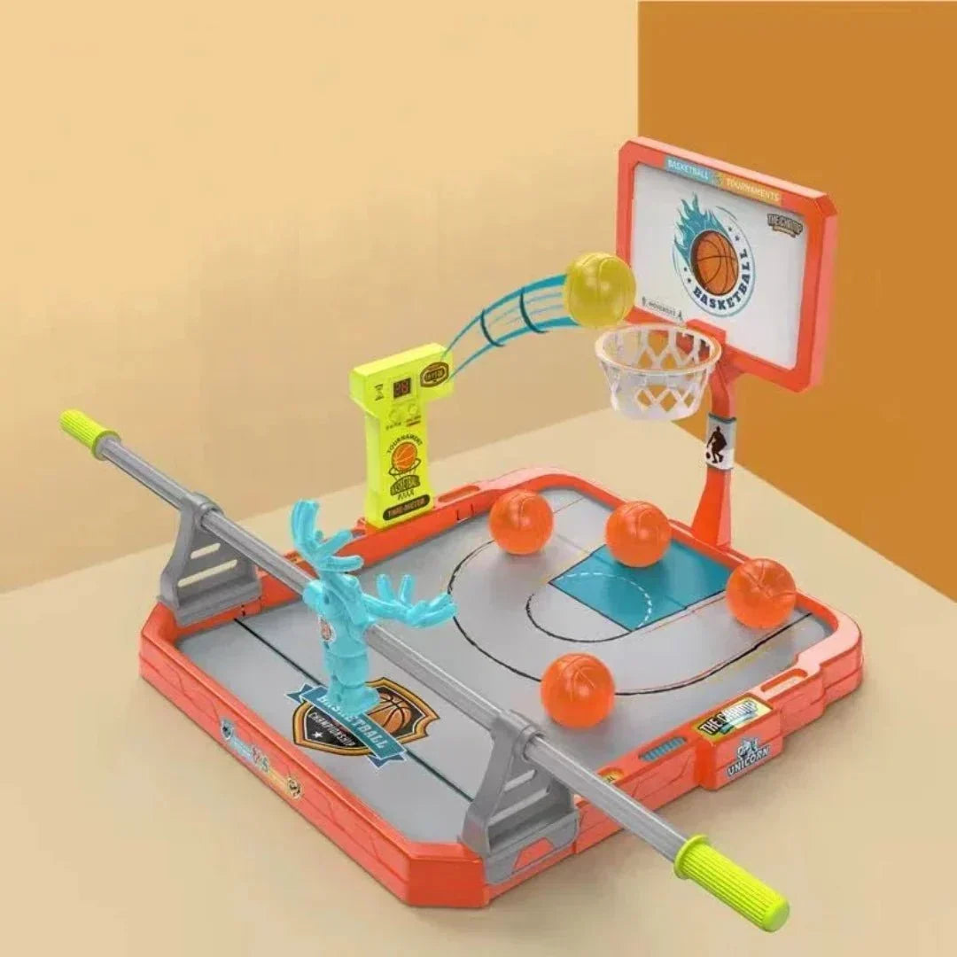 Colorful mini basketball game set for children, promoting dexterity and active play.