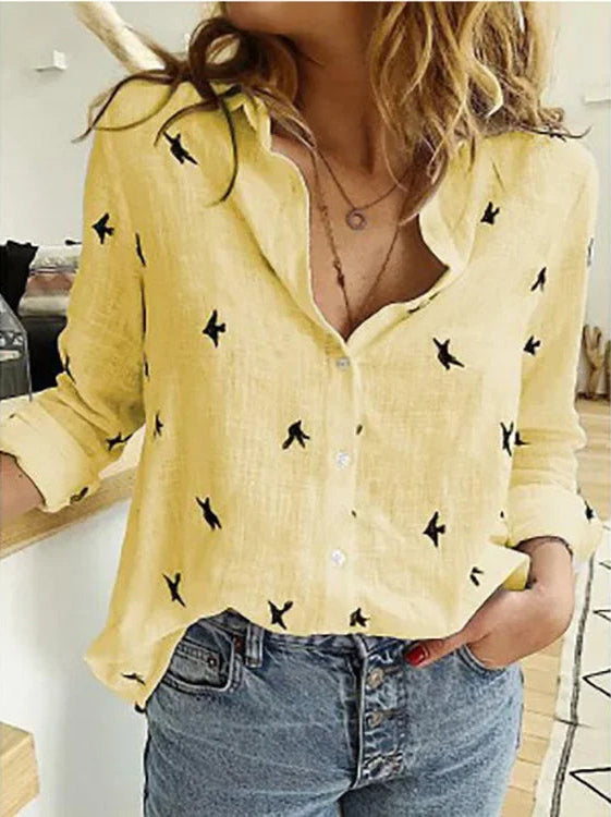 Women's vintage floral long-sleeve blouse. Charming, relaxed fit top, perfect for chic casual spring and autumn outfits.