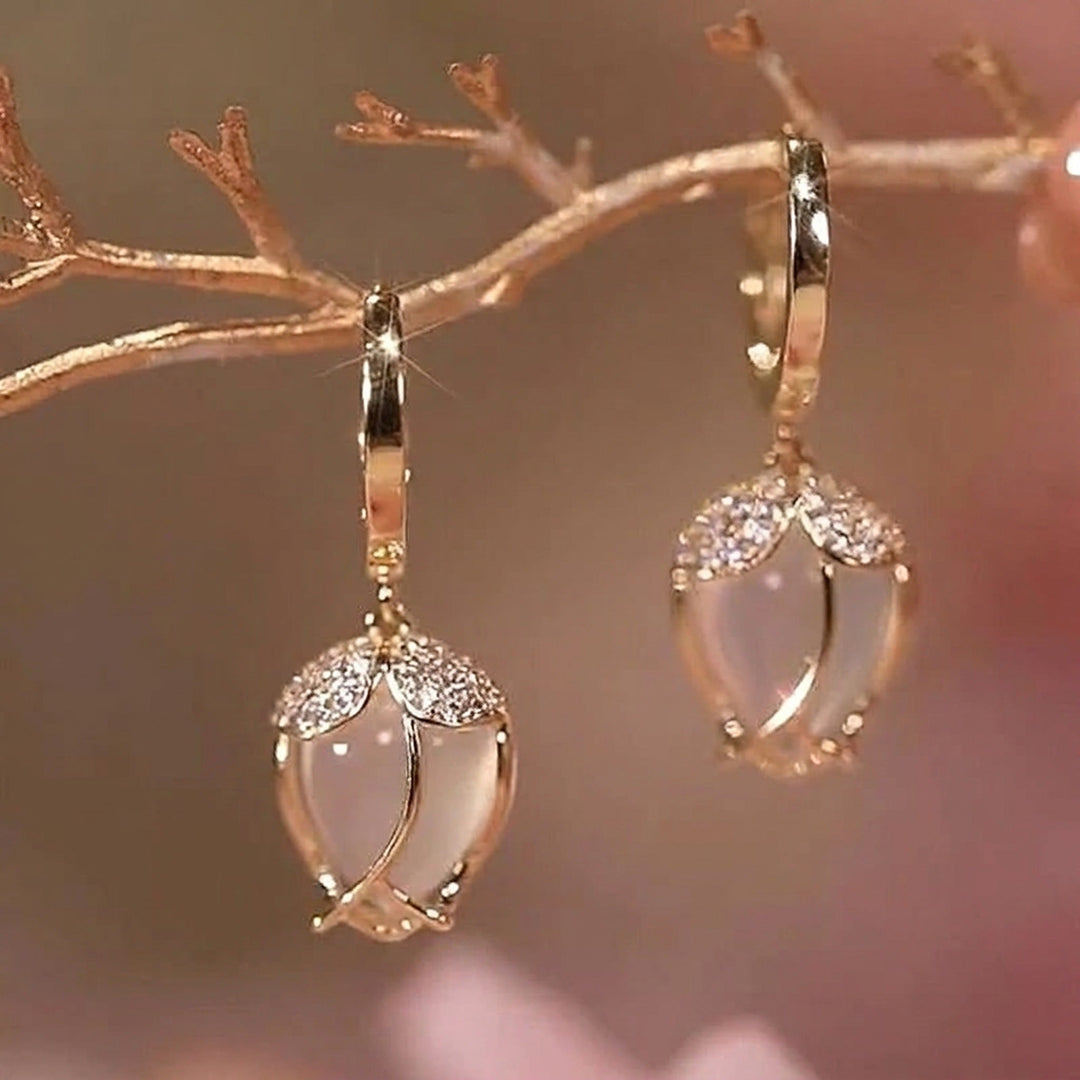 Elegant women's white tulip zirconia drop earrings, perfect for formal events or everyday wear, featuring vintage style.