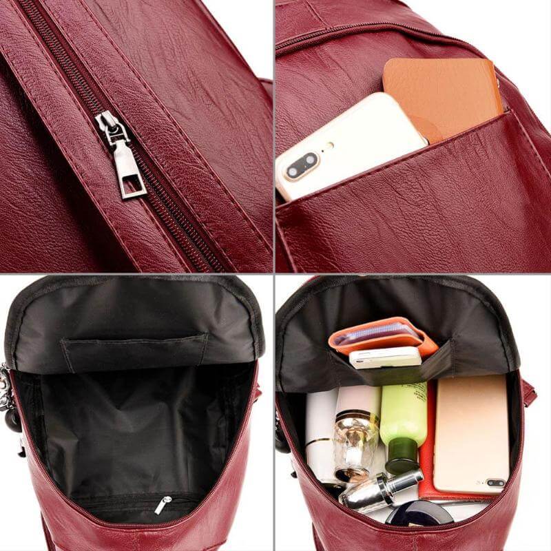 Women's water-resistant leather backpack, durable & stylish. Perfect anti-theft travel handbag.