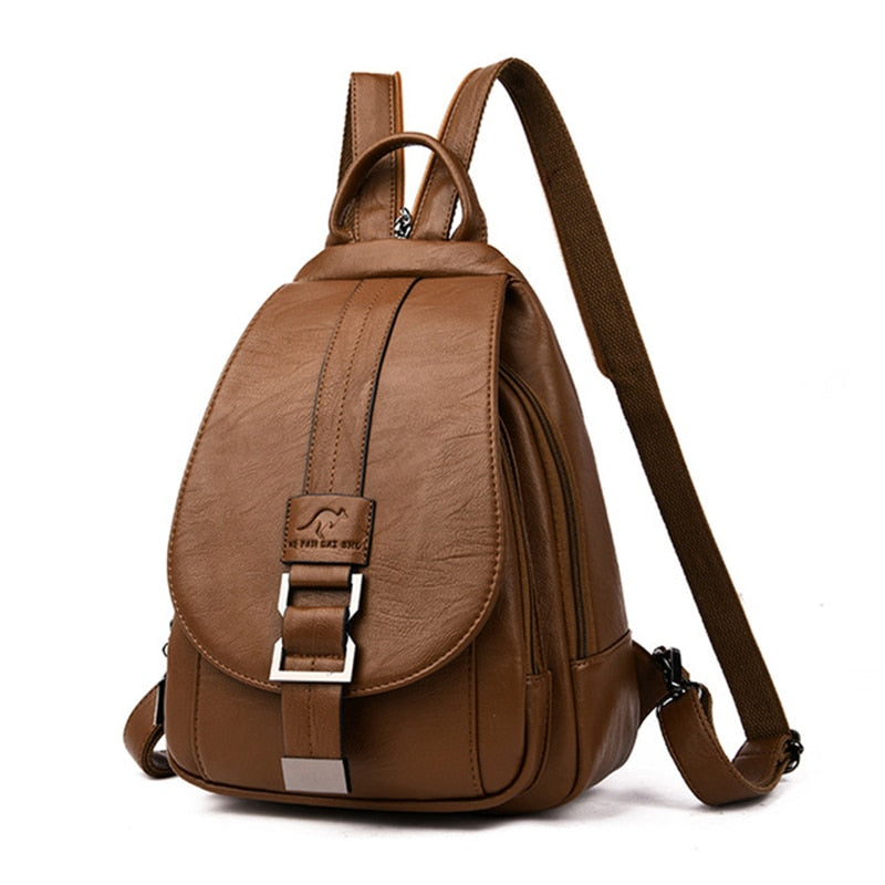 Water-resistant women's leather backpack. A chic & secure anti-theft travel or everyday handbag.