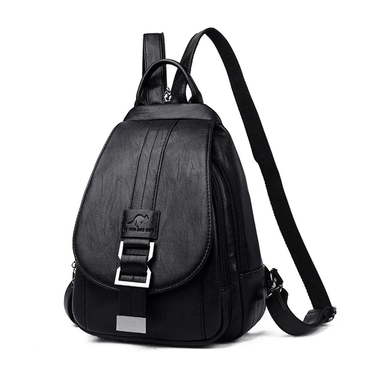 Durable leather backpack for women, water-resistant. Ideal anti-theft travel or everyday bag.