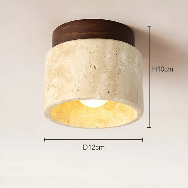 Yellow marble aesthetic Wabi Sabi Japanese ceiling light. Minimalist design with natural material and LED lighting.
