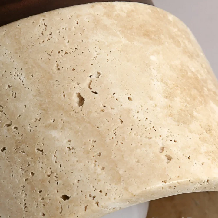 Japanese Wabi Sabi home decor lighting: a minimalist yellow marble ceiling lamp with natural material and wood details.