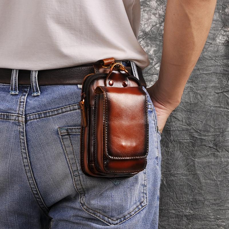 Mens/Womens vintage brown waist pack, secure everyday carry & travel accessory.