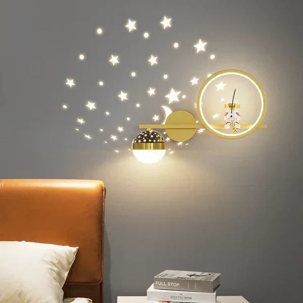 Nursery decor wall lamp for children, provides soft bedroom lighting & cozy kids' room ambiance.