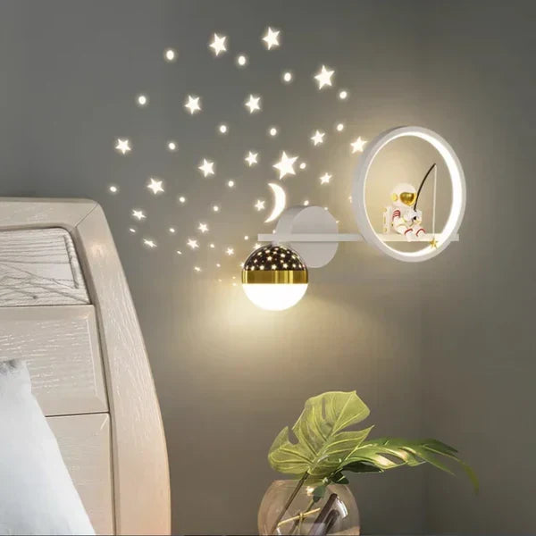 Cozy children's nursery wall lamp with soft lighting for peaceful sleep.