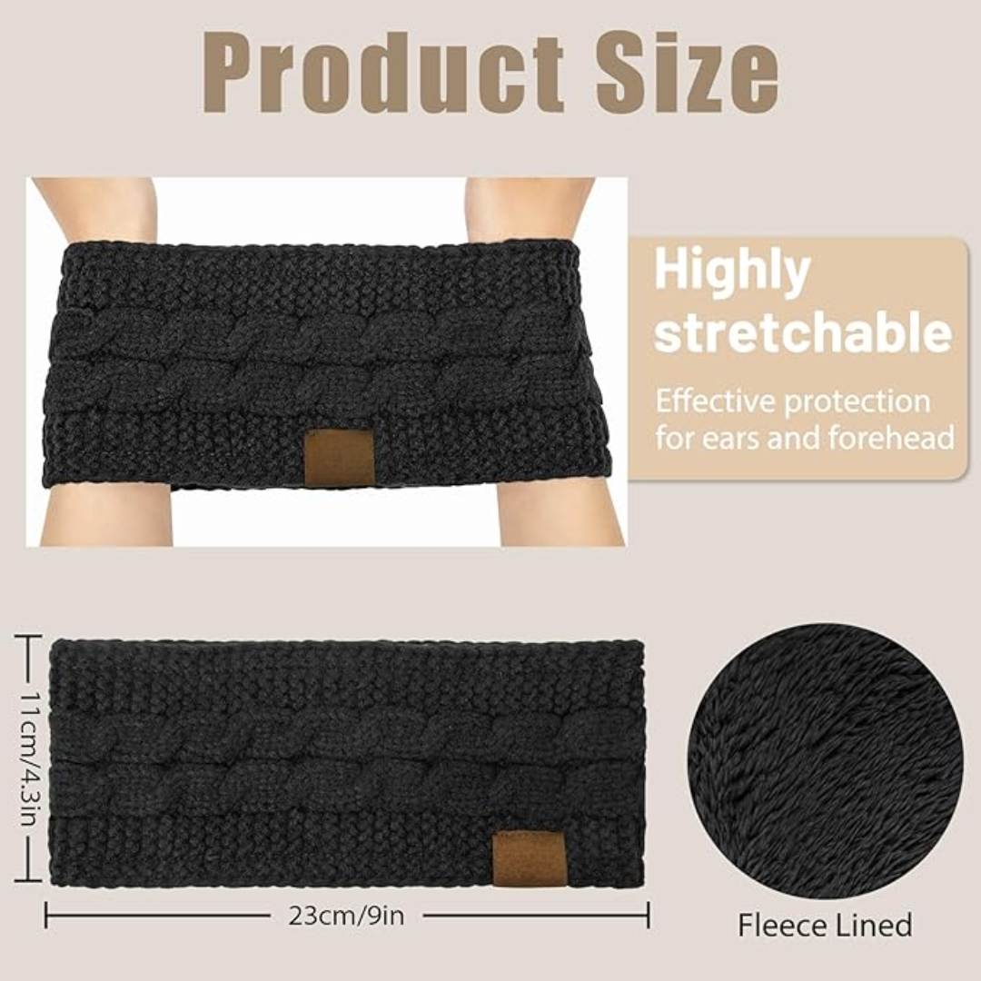 Fashionable women's warm headband accessory: knitted design, fleece-lined for ears.