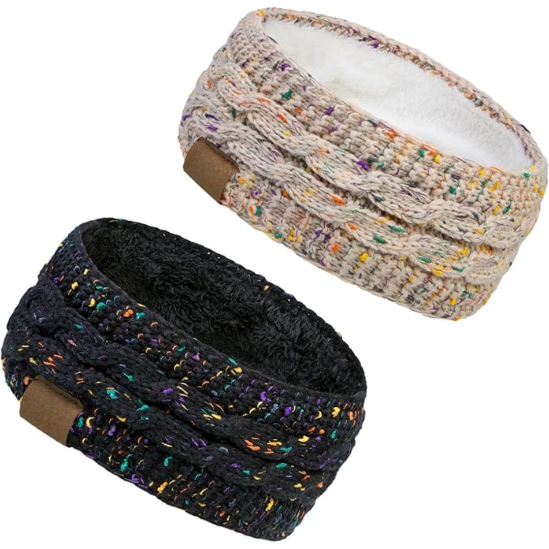 Women's cold weather accessory: elegant knitted ear warmer headband with fleece lining.