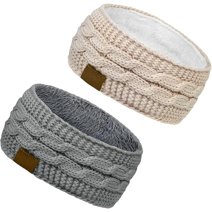 Protect your ears with this warm women's fleece-lined knitted ear warmer headband.