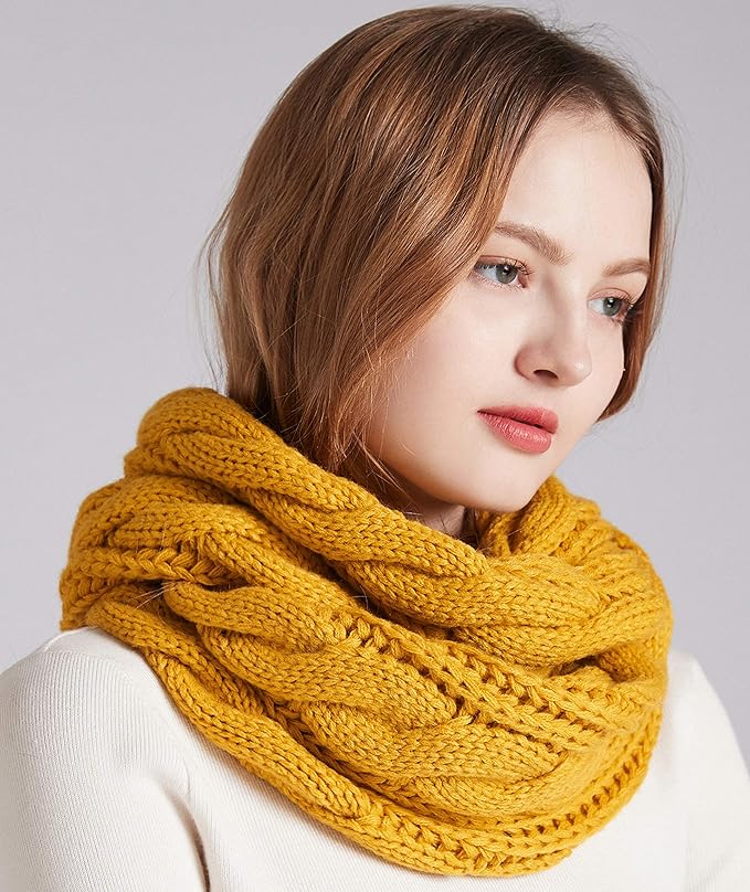 Warm women's ribbed knitted winter scarf, essential for cold weather protection.