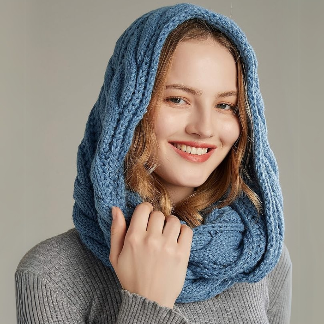 Women's cozy ribbed knit winter scarf, a versatile neck warmer for cold days.