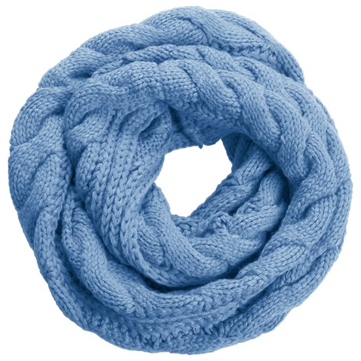 Beautifully knitted ribbed winter scarf for women, offering warmth and style.