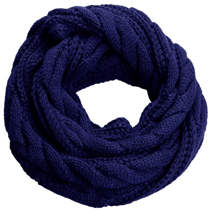 Textured ribbed knit women's winter scarf, a fashionable and warm neck accessory.