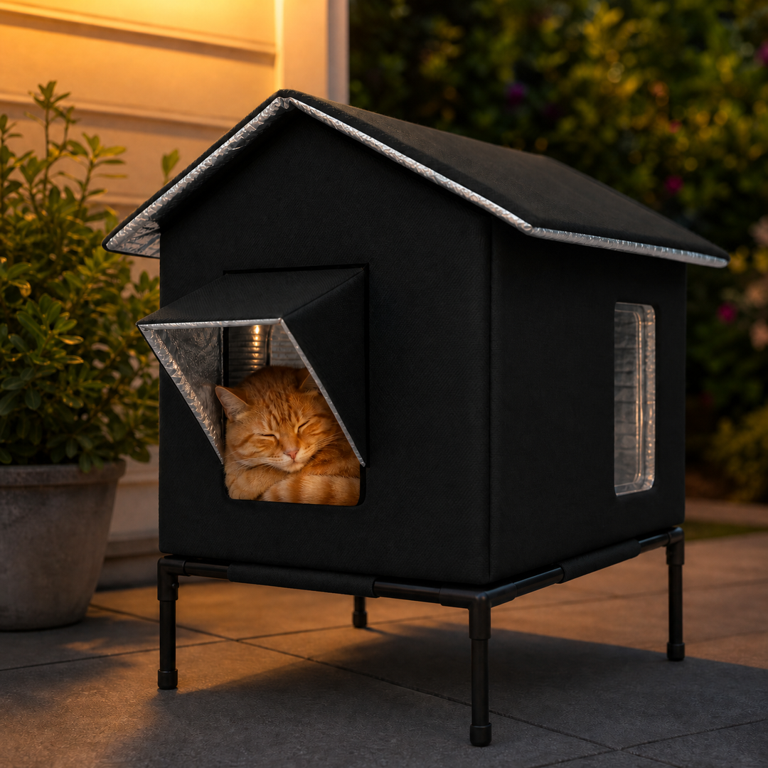 Warm & dry outdoor cat house, waterproof thermal shelter for stray and feral cats.
