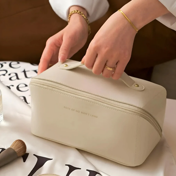 Durable women's travel cosmetic bag, waterproof and ideal as a beauty organizer or makeup pouch.